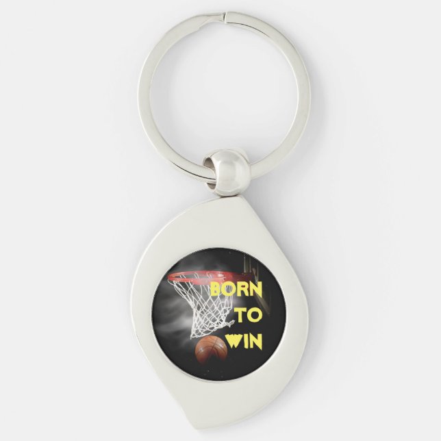 Motivational Quote Saying Basketball Born to Win Keychain (Front)