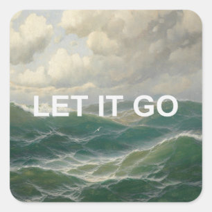 Motivational Quote + Vintage Seascape Painting Square Sticker