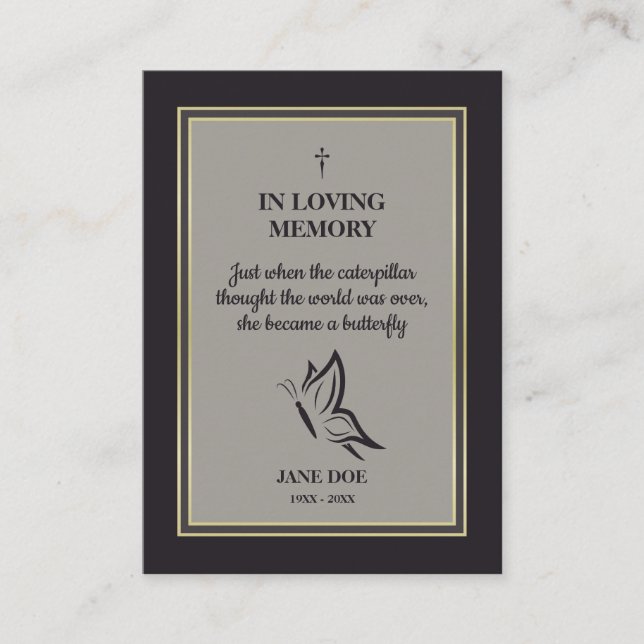 Motivational Quote with Buttefly in Loving Memory Business Card (Front)