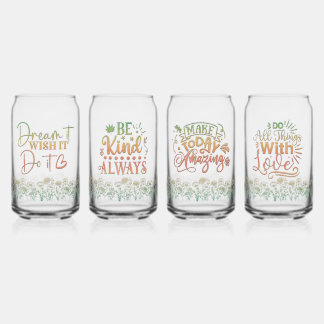 Motivational Quotes Wildflowers Set Can Glasses