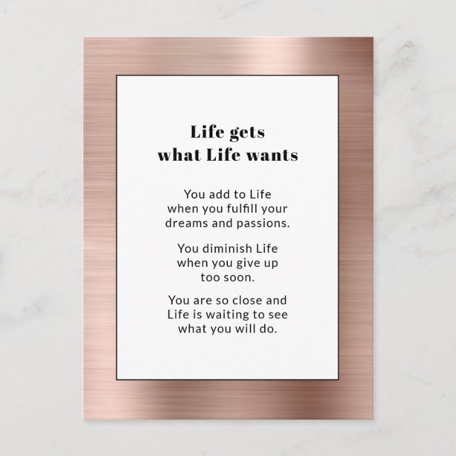 Motivational Rose Gold Brushed Metal  Postcard (Front)