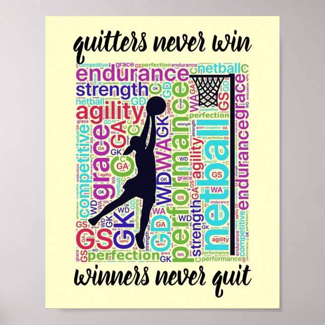 Motivational Saying Player Positions Netball Quote Poster (Front)