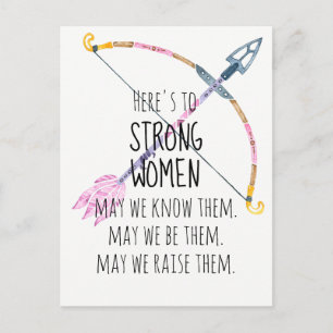 Motivational Strong Women Bow Arrow Boho Feather Postcard