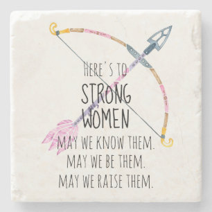 Motivational Strong Women Bow Arrow Boho Feather  Stone Coaster