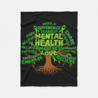 Motivational Support Green Tree Mental Health Awar Fleece Blanket