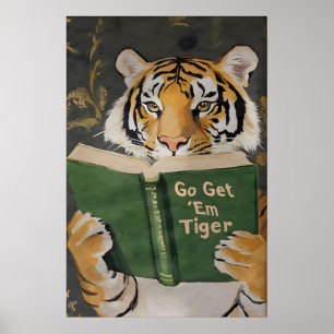Motivational Tiger Reading Print Humorous Bookworm