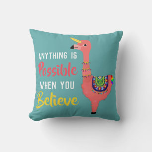 Motivational Unifllama: Unicorn-Flamingo-llama Throw Pillow