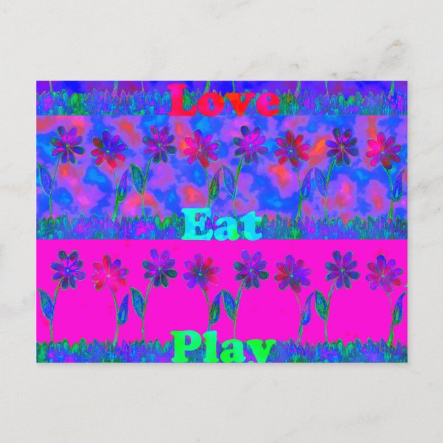 Motivational Vibrant "Eat Love & Play" Art Print Postcard (Front)