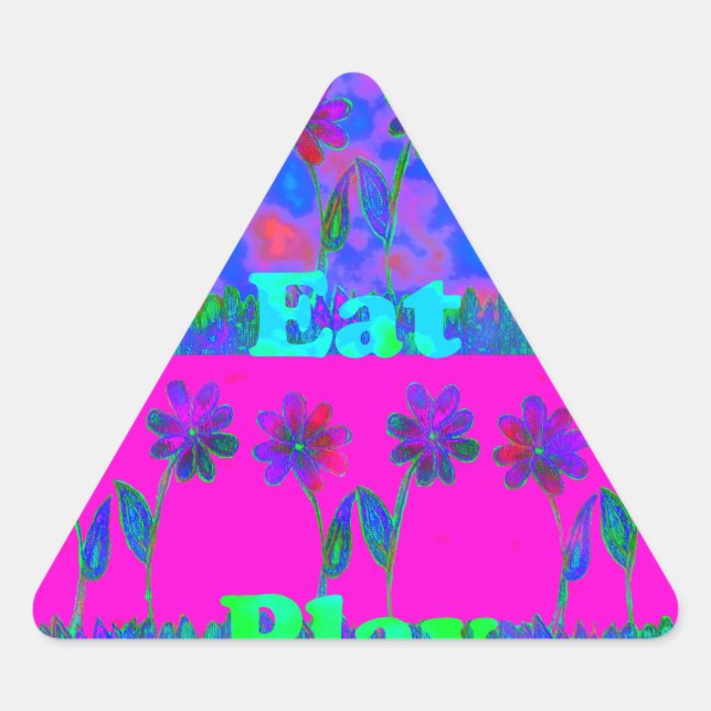 Motivational Vibrant "Eat Love & Play" Art Print Triangle Sticker (Front)
