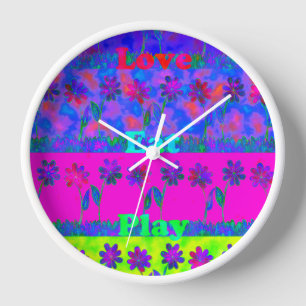 Motivational Vibrant "Eat Love & Play" Art Print Wall Clock