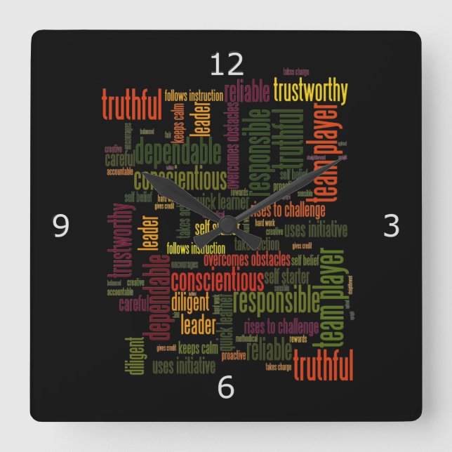 Motivational Words #4 positive values Square Wall Clock (Front)