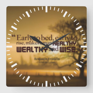 Motivational Words - Benjamin Franklin Quote Square Wall Clock