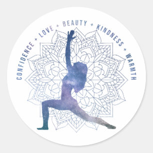 Motivational words for confidence yoga pose blue classic round sticker