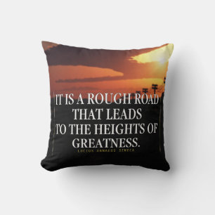 Motivational Words - Rough Road Leads to Greatness Throw Pillow