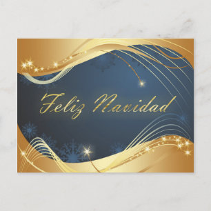 Motivo dorado de Navidad con fondo azul Holiday Postcard