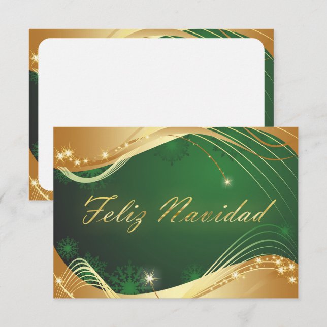 Motivo dorado de Navidad con fondo verde Invitation (Front/Back)