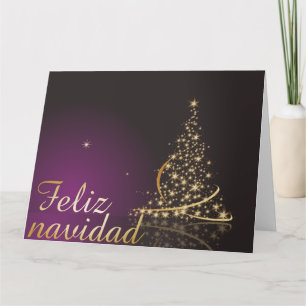 Motivo navideño morado con dorado árbol de navidad card