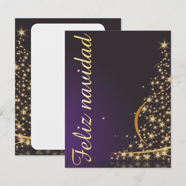 Motivo navideño morado oscuro con dorado árbol de invitation (Front/Back)