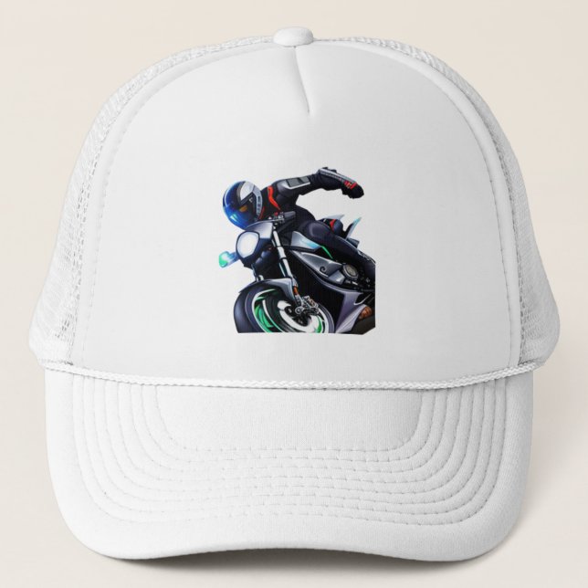 Moto Animé Casquette blanc de baseball imprimé (Devant)