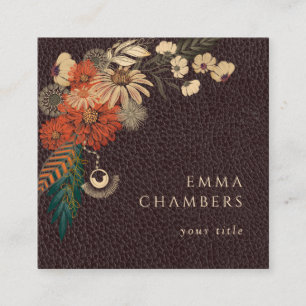 Moto Boho Floral Brown Carte de visite en cuir