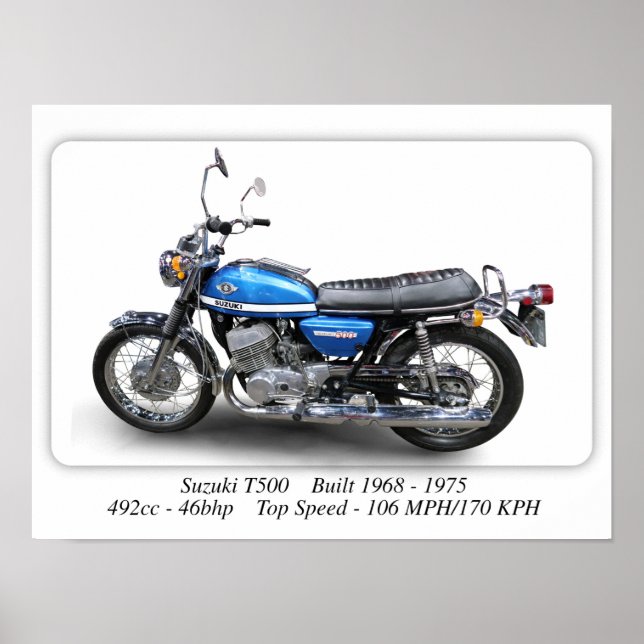 Moto classique Suzuki T500 - Taille A3 Impression (Devant)