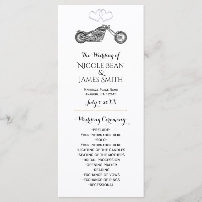 Moto & Coeurs d'argent Programme de mariage de mot (Devant)