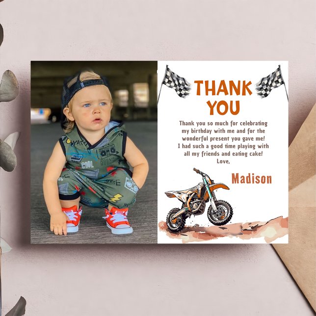 Moto Dirt Vélo Anniversaire Photo Carte de remerci (Créateur téléchargé)