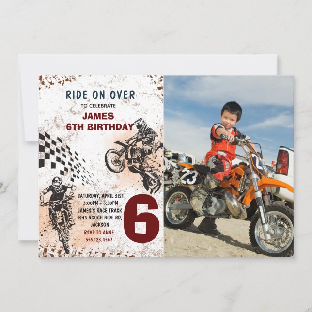 Moto Dirt Vélo Photo Anniversaire Invitation (Devant)