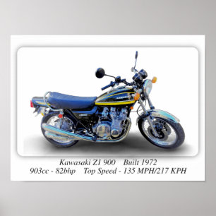 Moto Kawasaki Z1 900 - A3 Taille Imprimer Poster
