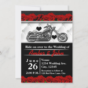Moto moto moto cuir Rose mariage Invitations