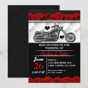 Moto moto moto cuir Rose mariage Invitations