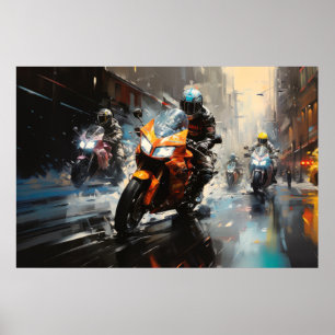 Moto Race Action Sport Painting Abstract Art Decor