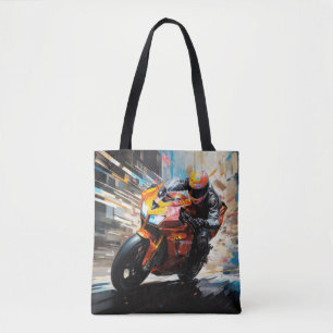 Moto Race Action Sport Painting Abstract Art Decor Tote Bag
