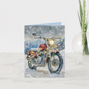 Moto rouge avec les feux de Noël Carte de vacances