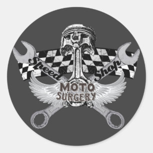 Moto speed shop classic round sticker