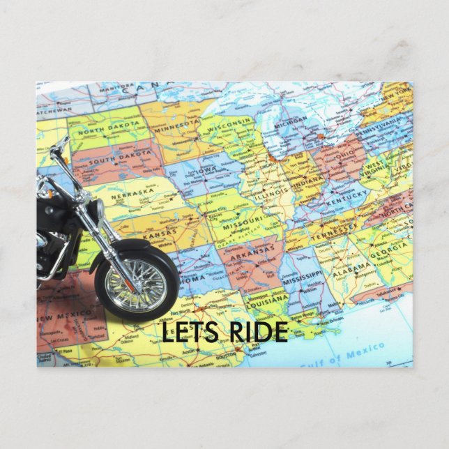 Moto sur la carte des USA, LETS RIDE (Devant)