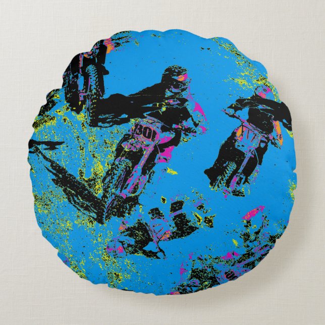 Moto-xing - Motocross Racers Round Pillow (Front)