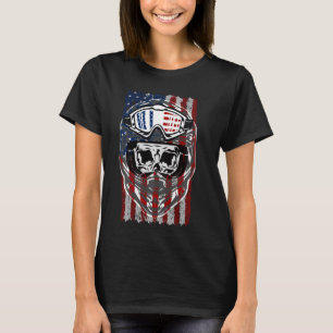 Motocross American Flag Skull Glasses Tire Tracks T-Shirt