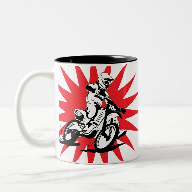 Motocross Bike on Red Star Background Two-Tone Coffee Mug (Left)