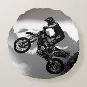Motocross Biker - Rocky Mountains Round Pillow