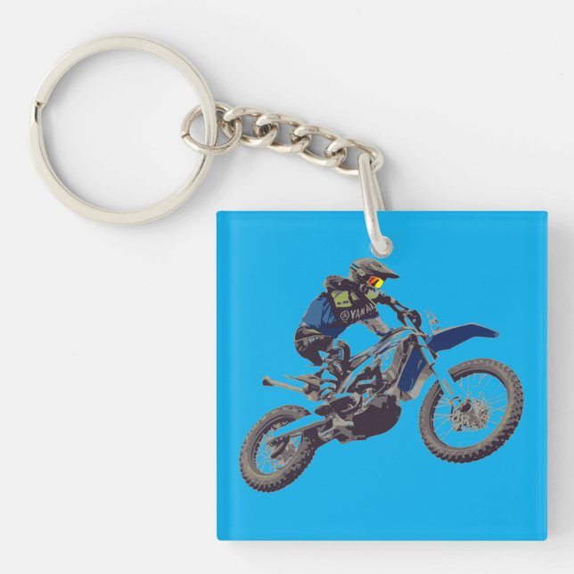 Motocross Biker Wheel Competing Keychain (Front)