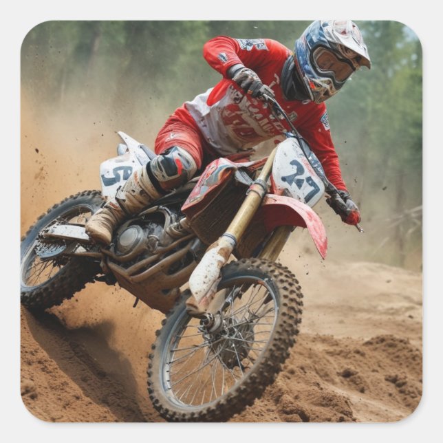 Motocross Birthday Square Sticker (Front)