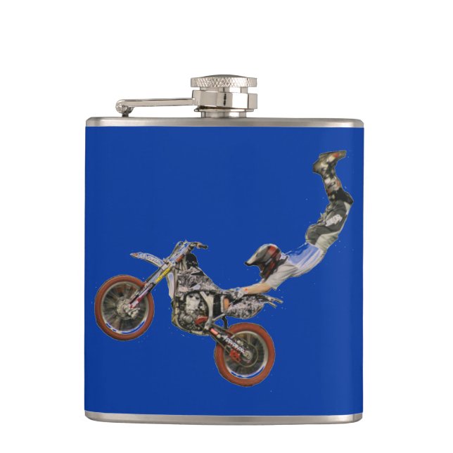 motocross blue hip flask (Front)