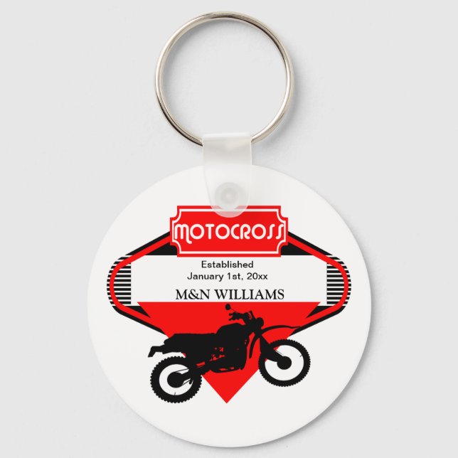 Motocross Dirt Bike Black Red Customize Logo Keychain (Front)