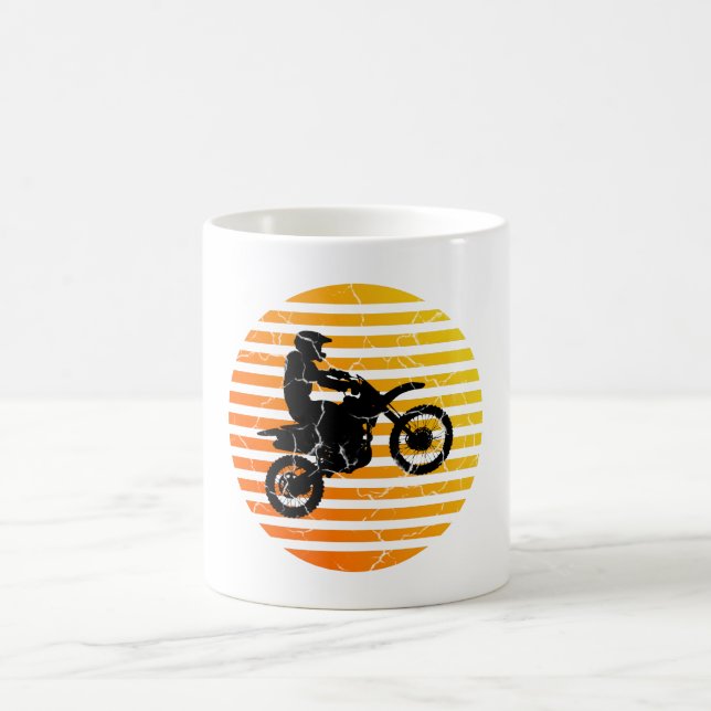 Motocross Dirt Bike Catching Air at Sunrise Sunset Coffee Mug (Center)