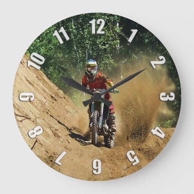 Motocross Dirt-Bike Champion Race Large Clock (Front)