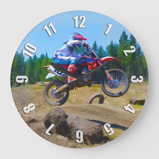 Motocross Dirt-Bike Champion Racer 2 Large Clock (Front)