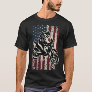 Motocross Dirt Bike Patriotic American Flag Biker  T-Shirt