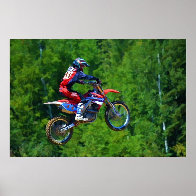 Motocross Dirt-Bike Racer Getting Air Poster (Front)