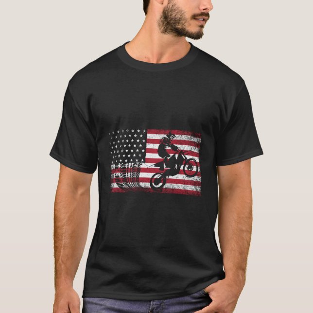 Motocross Dirt Bike Racing Biker 4Th Of July Ameri T-Shirt (Front)